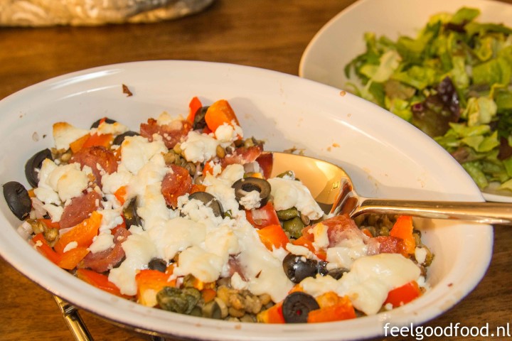 Diner - linzensalade met geitenkaas en chorizo (Small)